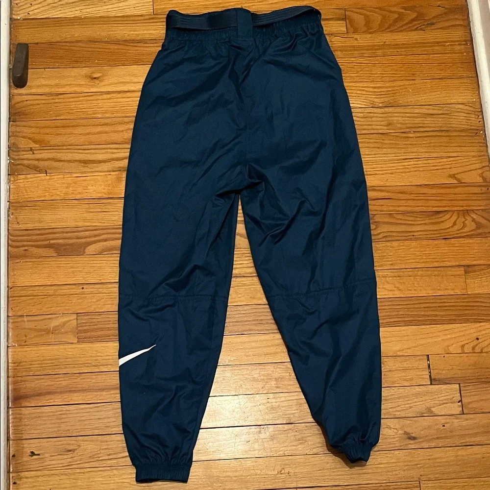 Nike Track Pants Teal Blue Polyester Joggers White Swoosh Elastic Cuffs